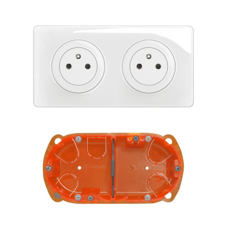 Prise Électrique Double Céliane Surface Confort - Blanc avec Boîte à Encastrer