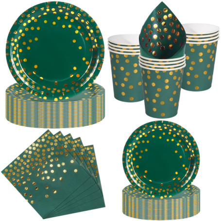 Nkaiso Set de Vaisselle Jetable Élégant 50 Pièces Vert Foncé et Or