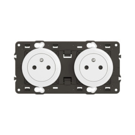 Prise Électrique Double Céliane avec Terre - Legrand - Blanc Rétractable