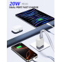 Chargeur USB C, Prise Multiple Secteur 20W Rapide, pour iPhone 17/16/15 Pro Max/14 13/12/11/ SE/X/XS/XR/iPad, Samsung Galaxy S25
