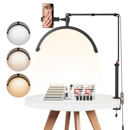 Lampe d'Esthéticienne LED VEVOR avec Support de Téléphone - Luminosité et Température Réglables