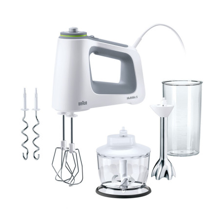 Batteur Braun Multi Mix 5 avec Fouet et Pétrin Amovibles - 750 W Blanc/Gris