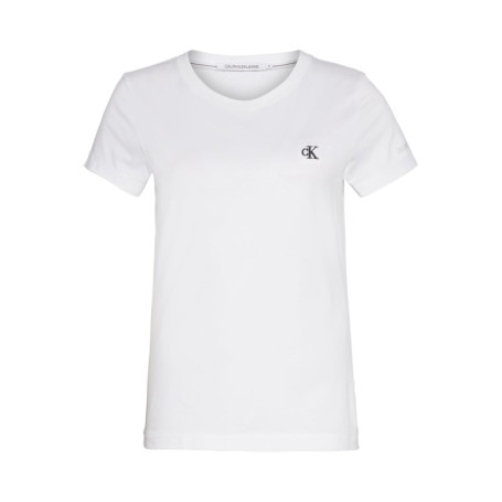 T-Shirt Femme Calvin Klein Jeans Brodé Ck Manches Courtes Blanc
