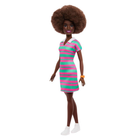 Poupée Barbie Fashionistas avec Robe à Rayures Roses et Vertes