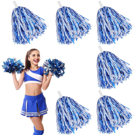 Lot de 6 Pompons Scintillants Bleu et Blanc pour Événements Sportifs