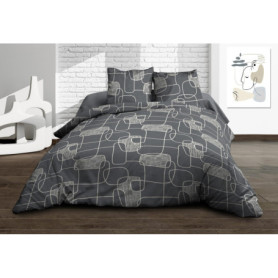 Parure de Lit 140x190 en Pur Coton - Gris Linea avec Taies d'Oreiller