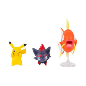 Pack de 3 Figurines de Combat Pokémon - Pikachu, Zorua et Magicarpe