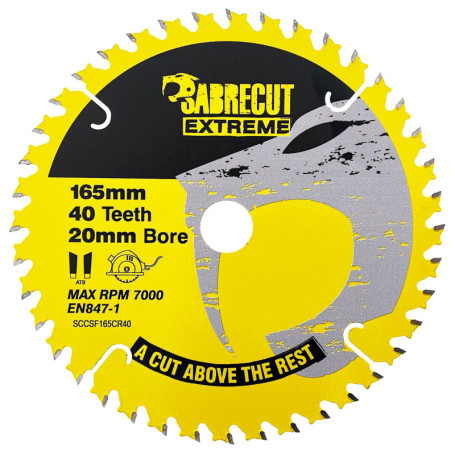 Lame de Scie Circulaire SabreCut 165 mm 40T pour Bois et Matériaux Composites