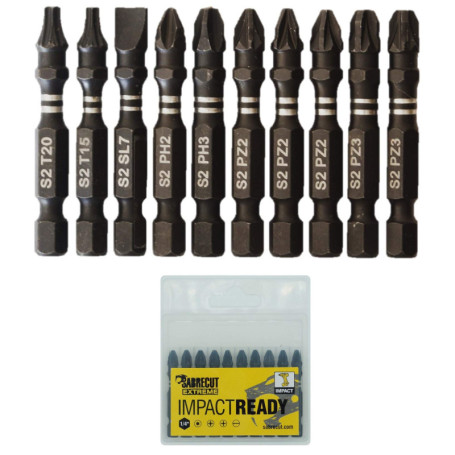Jeu d'embouts de tournevis SabreCut 50 mm - PZ2, PZ3, PH2, PH3, SL7, T15, T20 avec boîte