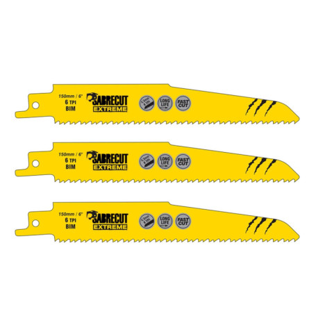 Lames de Scie Sabre SabreCut 150 mm 6 TPI - Lot de 3 pour Bois et Métal