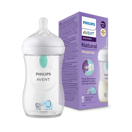 Biberon Philips Avent 260 ml avec Valve AirFree - Motif Éléphant