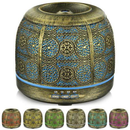 Diffuseur d'Huiles Essentielles Vintage en Métal - 500ml avec Éclairage Multicolore