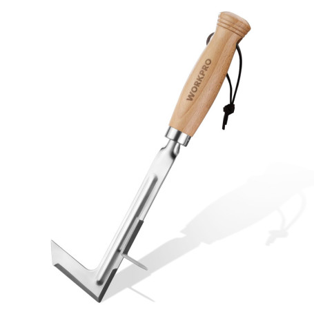 Désherbeur en Acier Inoxydable WORKPRO avec Manche en Bois - Outil de Jardinage Précis