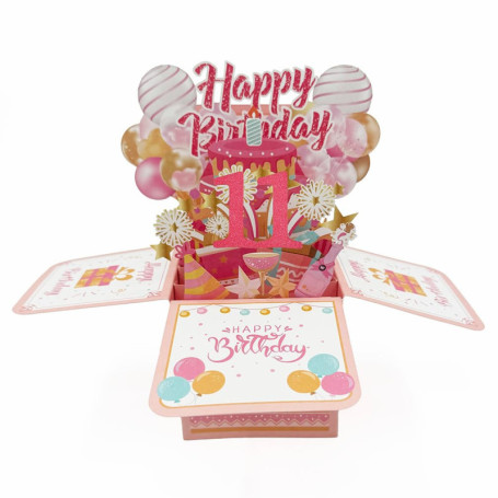 Carte pop-up Joyeux 11ème Anniversaire pour Fille - Cadeau Amusant