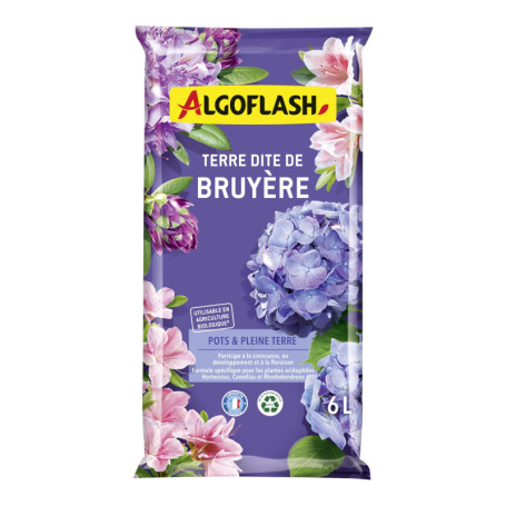 Algoflash Terre de Bruyère Biologique - 6L pour Plantes Acidophiles