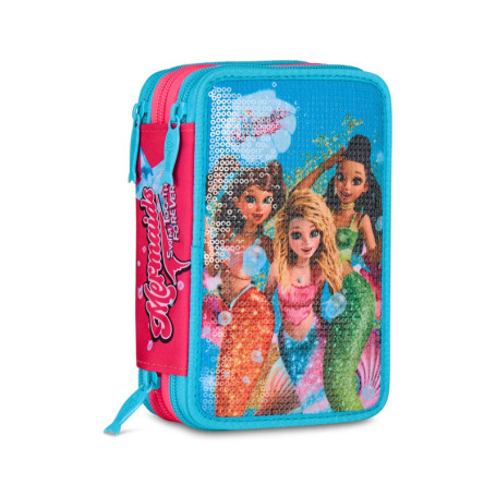 Trousse Scolaire Seven Mermaid Magic 3 Compartiments Bleu Ciel