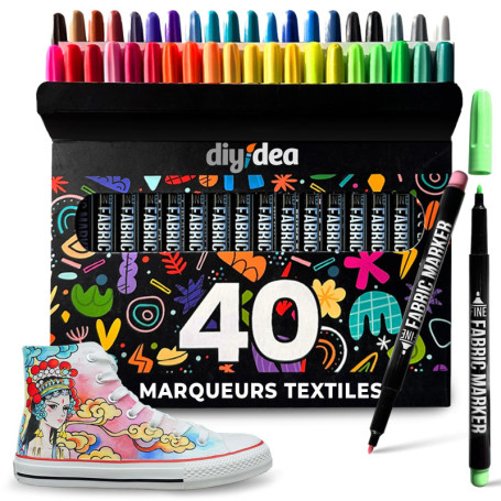 DIYIDEA Feutres Textiles Multicolores - 40 Marqueurs Permanents Non Toxiques