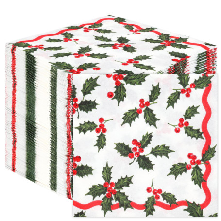 Lot de 100 serviettes de Noël en papier avec motif houx - Talking Tables