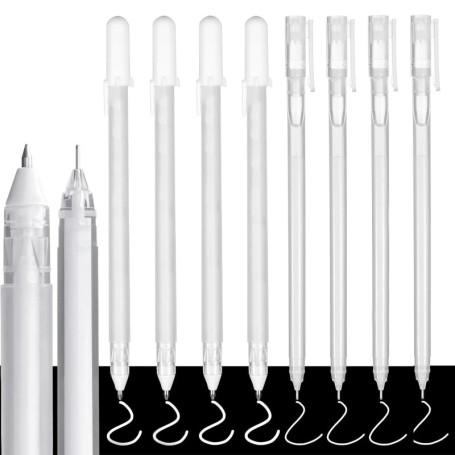 Stylos Gel Blancs Duoleimi - Set de 8 avec Épaisseurs 0,6 mm et 0,8 mm
