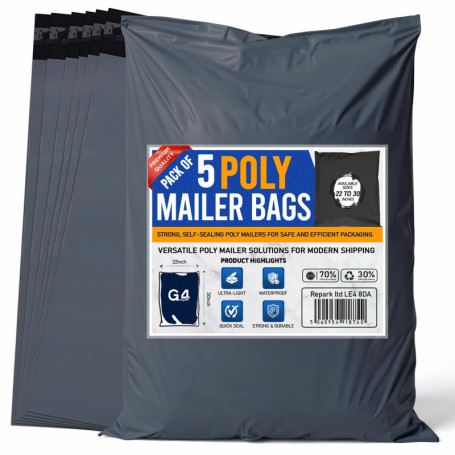 Lot de 5 grands sacs postaux gris G4GADGET - Sacs d'emballage auto-adhésifs durables