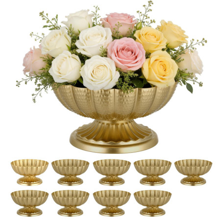 Lot de 10 Vases de Mariage en Métal Doré - Élégance pour Tables de Fête