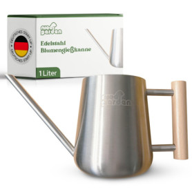 Arrosoir en Acier Inoxydable 1L avec Poignée en Bois - Design Élégant pour Maison et Jardin