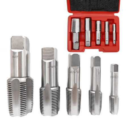 Ensemble de 5 Tarauds NPT en Acier au Carbone pour Plomberie