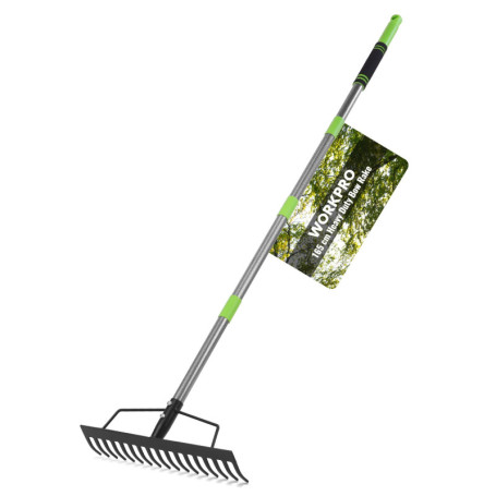 Râteau de Jardin WORKPRO 165 cm avec Manche Réglable et 17 Dents en Acier