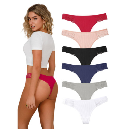 Hialegion sous-vêtements Femme Tanga Coton Dentelle T-Back sans Couture Invisibles Grandes Tailles Slip Femme 6 pièces S-3XL