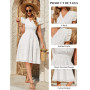 PASUDA Robe Femme Été Chic et Elegant Robes D'été Coton Col V Manches à Volants A-Line Midi Robe Courte Taille Haute Élastiquée 