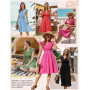 PASUDA Robe Femme Été Chic et Elegant Robes D'été Coton Col V Manches à Volants A-Line Midi Robe Courte Taille Haute Élastiquée 