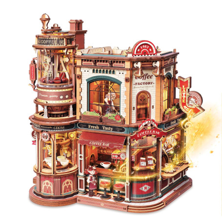ROKR Puzzle 3D Bois Café du Coin,Maquette en Bois a Construire Boîte à Musique,Cadeaux DIY Faits À La Main pour Adultes Dream Co