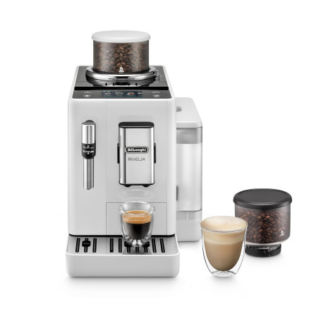 De'Longhi Rivelia EXAM440.35.W Machine à café automatique avec buse mousseur à lait interchangeable 8 boissons café en appuyant 