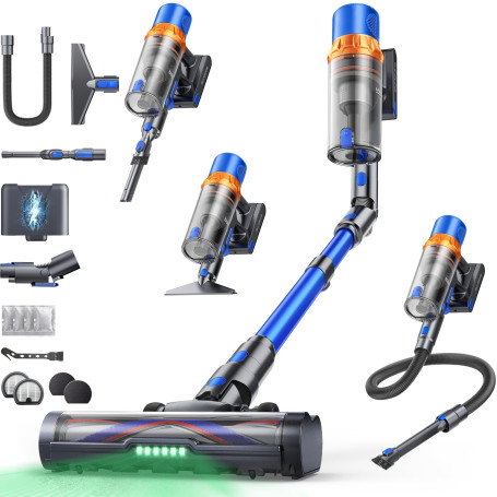 SunSare Aspirateur Balai sans Fil, 600W/50KPA/65Mins Aspirateur sans Fil Puissant avec Pliable Adaptateur, Tuyau 1M, Parfumé, Ch