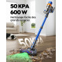 SunSare Aspirateur Balai sans Fil, 600W/50KPA/65Mins Aspirateur sans Fil Puissant avec Pliable Adaptateur, Tuyau 1M, Parfumé, Ch