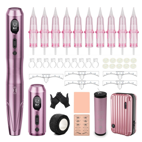 Biomaser Kit de Machine de Maquillage Semi Permanent Sans Fil 2 Pièces Batterie 900 mAh Avec 10 Cartouches Aiguilles pour Sourci