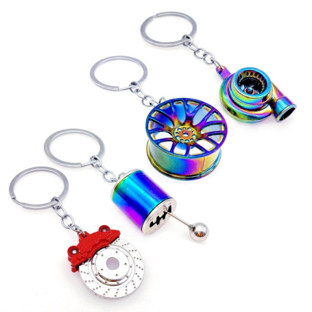 JZK 4x Modèles de pièces automobiles en métal porte-clés turbo de voiture turbocompresseur moyeu de roue levier de vitesse étrie