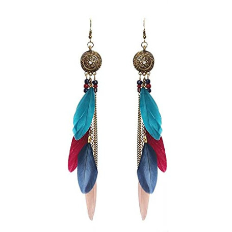Boucles d'oreilles plumes bohèmes CHUANGOU - Élégance et Fantaisie