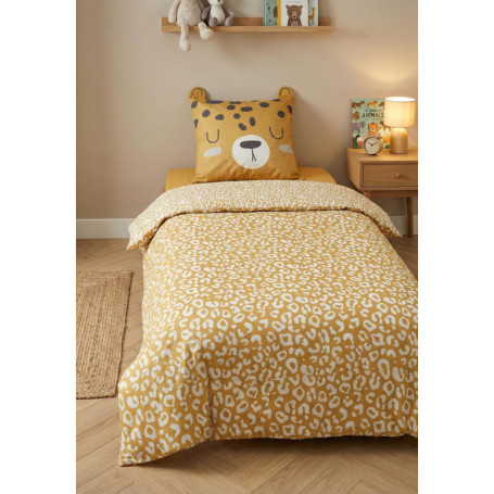 Parure de Lit Enfant Léopard en Coton 100% - Housse de Couette et Taie d'Oreiller