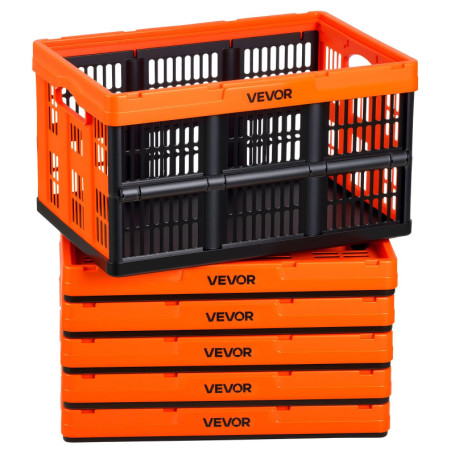 Lot de 6 Caisses Plastiques Pliables 45L avec Poignées - Rangement Empilable