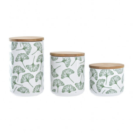 Set de 3 Boites DKD Home Decor Naturel Blanc Vert Bambou Grès Tropical (3 Pièces 53,99 €