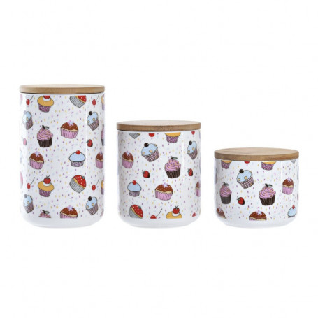 Set de 3 Boites DKD Home Decor Naturel Blanc Multicouleur Bambou Grès Cupcake (3 53,99 €