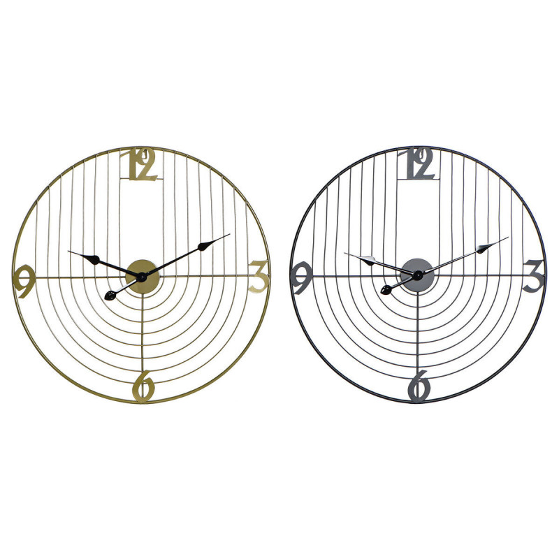 Horloge Murale DKD Home Decor Noir Doré Métal 60 x 3 x 60 cm Moderne (2 Unités)