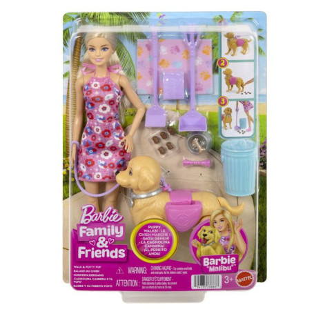 Poupée Barbie avec Chiot Interactif - Promenade et Soins