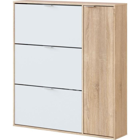 Meuble à chaussures moderne avec 3 tiroirs et 1 porte en chêne et blanc