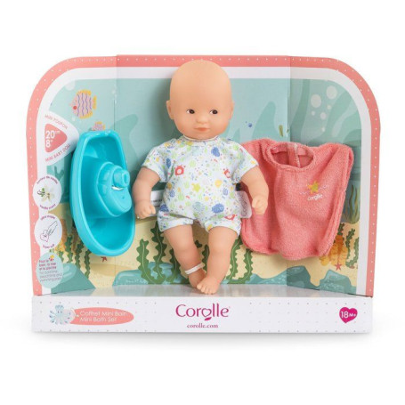 Coffret Mini Bain Corolle - Poupon 20 cm avec Cape et Bateau