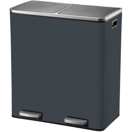 Poubelle de Cuisine à Pédale Tri Sélectif MAJOR - 60L Acier Inox Gris Mat