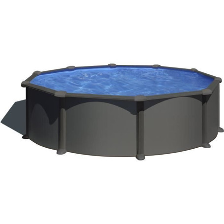 Kit Piscine Hors Sol Ronde GRE en Acier Anthracite Ø480 x H122 avec Filtre et Échelle