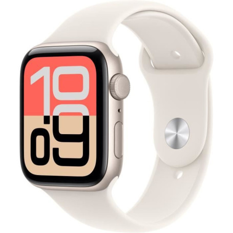 Apple Watch SE 3 GPS 44mm Aluminium Starlight avec Bracelet Sport S/M