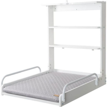 Table à Langer Murale Pliable en Bois Blanc avec Matelas Imperméable